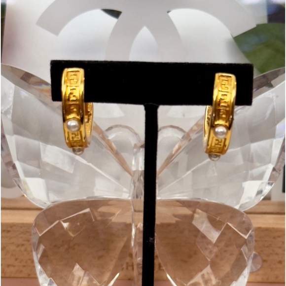 Vintage Fendi Gold Hoop Earrings - Picture 2 of 6